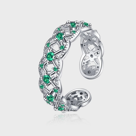 925 Sterling Zilver Smaragdgroen Zirconia Open Ring Elegant Hol Rooster Ineengevlochten Inleg Verstelbare Ring Voor Dames Luxe Sieraden Cadeau