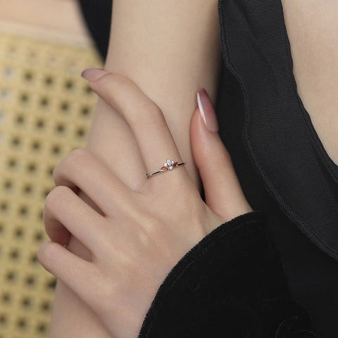Elegante Anello Aperto in Argento Sterling 925 per Donna Corona Minimalista Geometrico Zirconia Intarsiato Anello Regolabile