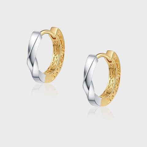 Boucles d'Oreilles Créoles en Argent Sterling 925 Bicolore Ruban de Möbius Sculpté Creux Floral Rétro Bijoux de Mode pour Femmes