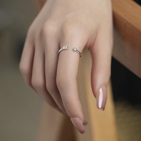 925 Sterling Zilver Zirconia Geometrische Open Ring Verstelbare Minimalistische Vingerring Voor Dames Dagelijks Sieraden
