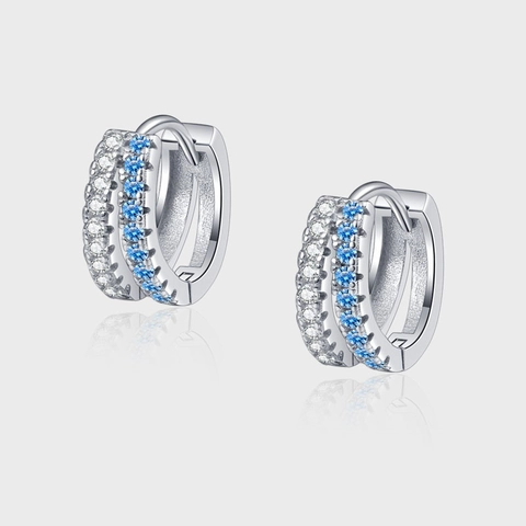 Orecchini a Cerchio a Doppia Fila in Argento Sterling 925 per Donna Strass Blu Bianco Intarsiati Gioielli Eleganti da Pendolare