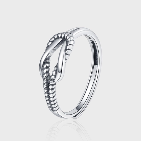Anello Aperto a Nodo in Argento Sterling 925 Minimalista per Donna Anello a Fascia Regolabile in Corda Intrecciata Vintage