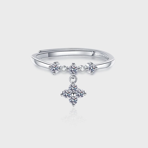 925 Sterling Silver Cross Star Dangle Ring For Women Adjustable Open Ring Sparkling Rhinestone Fashion Commute Jewelry
