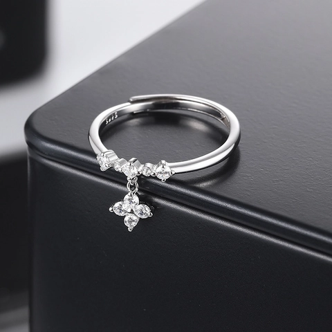 925 Sterling Silver Cross Star Dangle Ring For Women Adjustable Open Ring Sparkling Rhinestone Fashion Commute Jewelry