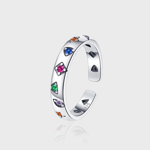 925 Sterling Zilver Verstelbare Open Ring Voor Vrouwen Kleurrijke Zirconia Geometrisch Vintage Mode Sieraden Ring