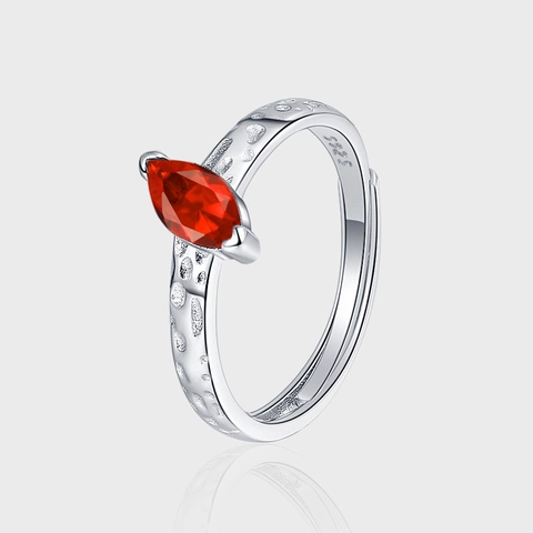 925 Sterlingsilber Offener Verstellbarer Ring Mit Rotem Marquise Zirkonia Gehämmerte Textur Geometrischer Trendiger Schmuck Geschenk Für Damen