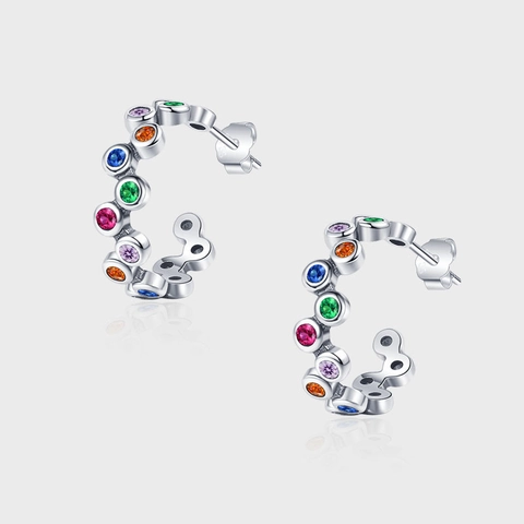 925 Sterlingsilber Regenbogen C-Förmige Ohrstecker Für Damen Bunte Strass Dopamin Mode Geometrische Offene Ohrringe