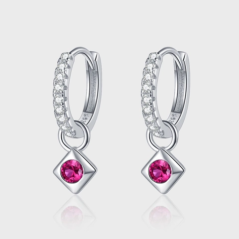 Orecchini a Cerchio in Argento Sterling 925 per Donna Pendente Quadrato Geometrico Strass Rosso Blu Gioielli di Moda