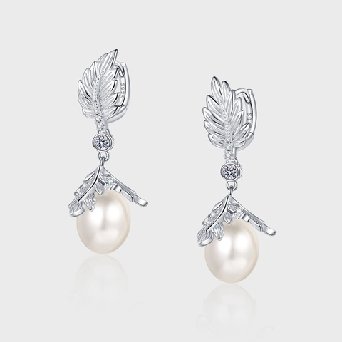 925 Sterling Silver Artificial Pearl Vine Leaf Earrings And Pendant Elegant French Vintage Rhinestone Jewelry For Women