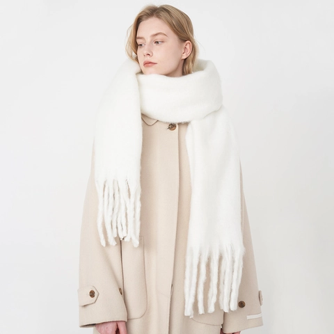 Women Soft Cashmere Feel Tassel Scarf Winter Thick Warm Solid Color Long Pashmina Shawl Wrap Elegant Fashion Neck Warmer