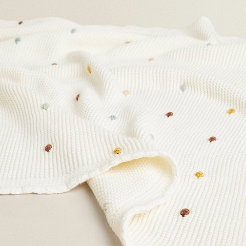 Coperta in Maglia di Cotone Minimalista Nordica Con Pois Colorati per Divano Letto Ufficio Riposo Pomeridiano Calda e Morbida Decorativa