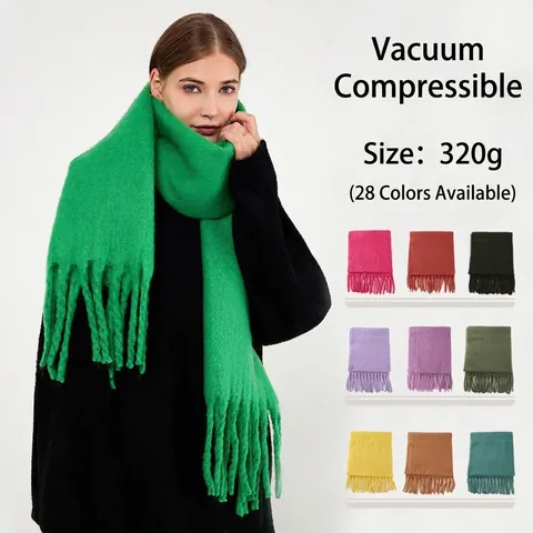 Sciarpa da Donna Morbida Aspetto Mohair con Nappe Inverno Calda Ispessita Tessuta Tinta Unita Elegante Autunno Inverno Sciarpa