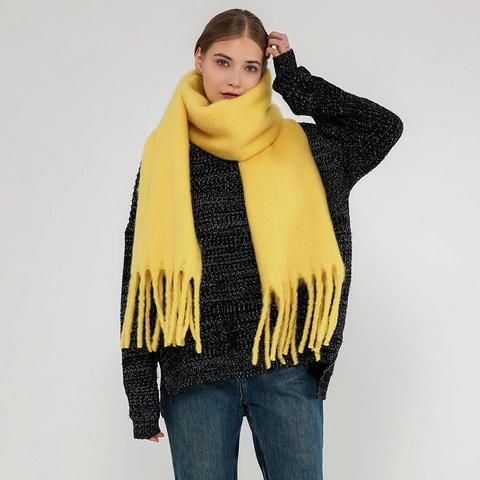 Women's Solid Color Warm Soft Knit Scarf With Tassels Thick Polyester Pashmina Style Shawl For Winter Autumn Plain Long Scarf
