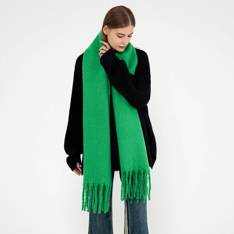 Sciarpa da Donna Morbida Aspetto Mohair con Nappe Inverno Calda Ispessita Tessuta Tinta Unita Elegante Autunno Inverno Sciarpa