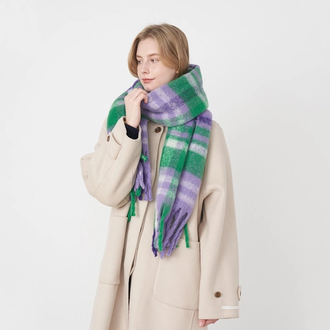 Écharpe Écossaise Classique Rétro Française pour Femmes Écharpe Chaude d'Hiver à Glands Écharpe Souple Grande Épaisse Effet Pashmina Châle Quadrillé Multicolore