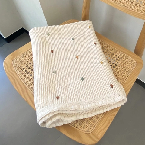 Nordic Knitted Cotton Blanket With Colorful Polka Dots Soft Sofa Throw Warm Decorative Blanket For Bedroom Home Living Room
