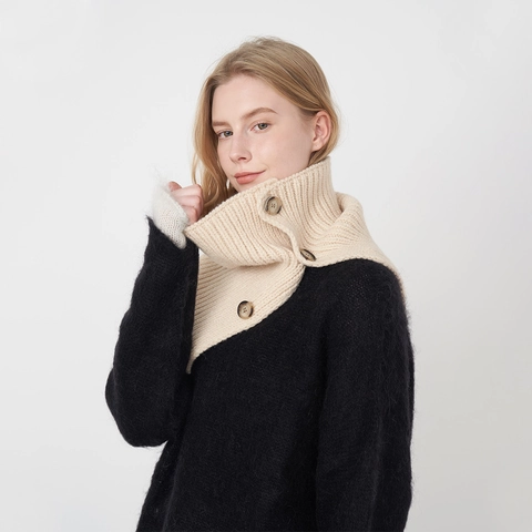 Damen Winter Gestrickter Halswärmer Einfarbig Rippenstrick Schal Mit Knöpfen Warm Winddicht Polyester Halstuch Für Kaltes Wetter