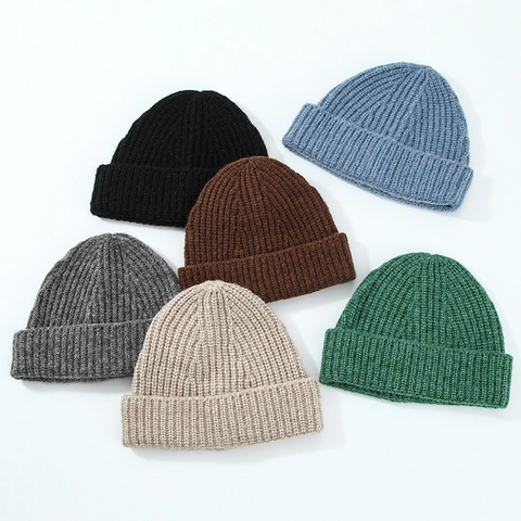 Unisex Winter Warm Ribbed Knit Beanie Hat Solid Color Cuffed Watch Cap Casual Outdoor Soft Stretchy Skull Cap Fashion Headwear