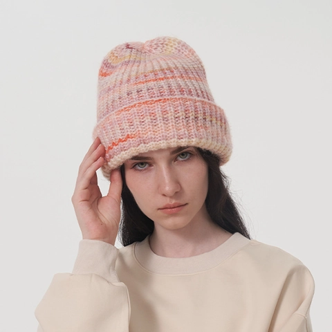Gorro de Punto de Mezcla de Lana de Invierno para Mujer Teñido Espacial Arco Iris Dobladillo Cálido Suave Gorro para Clima Frío