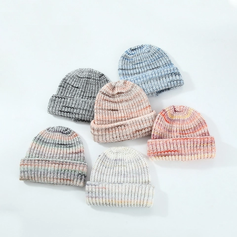Gorro de Punto de Mezcla de Lana de Invierno para Mujer Teñido Espacial Arco Iris Dobladillo Cálido Suave Gorro para Clima Frío