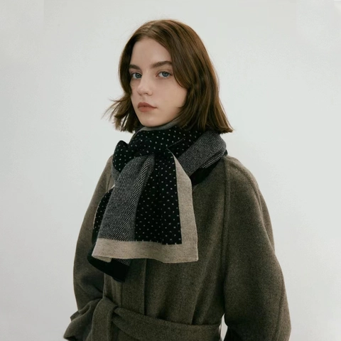 Women Fashion Polka Dot Jacquard Knitted Scarf Warm Acrylic Cashmere-like Color Block Long Wrap Scarf For Autumn Winter