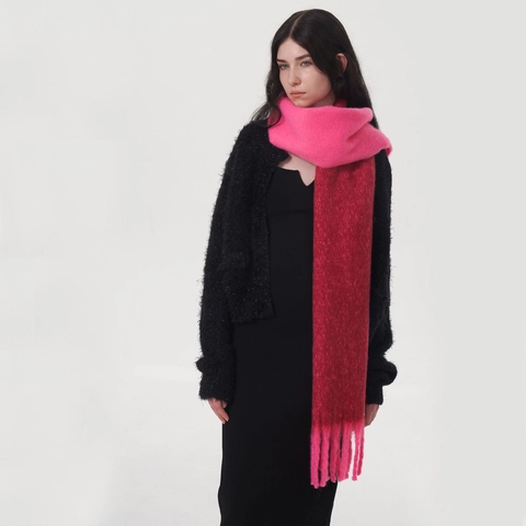 Écharpe Hiver Épaisse Chaude Femmes Bloc de Couleur Polyester Style Mohair Doux Long Glands Châle Accessoire Mode