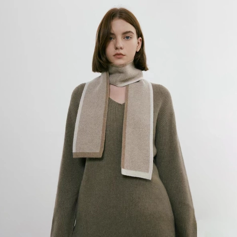 Bufanda de Punto Vintage Color Block para Mujer Cálida de Acrílico Efecto Cachemira Pañuelo Elegante Accesorio de Punto Otoño Invierno