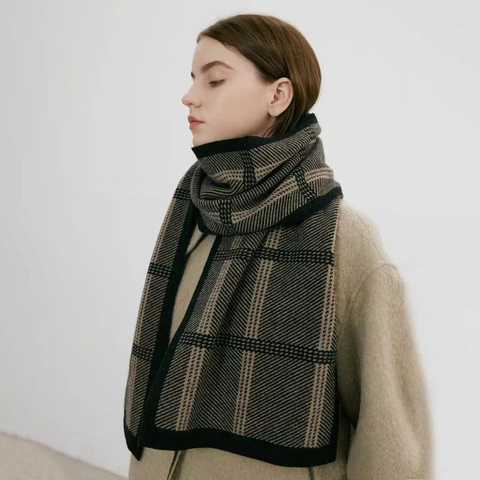 Vintage Gestrickt Plaid Schal Für Damen Herren Winter Warm Geometrisch Muster Garngefärbt Polyacryl Polyester Dick Schal
