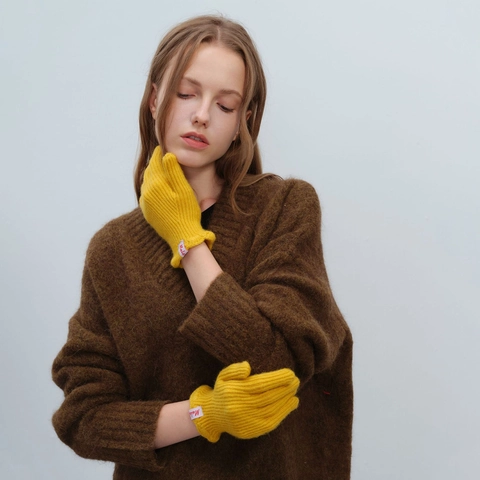Women Winter Knitted Wool Blend Gloves Warm Fingerless Touchscreen Compatible Solid Color Frill Edge Fashion Mittens Accessory