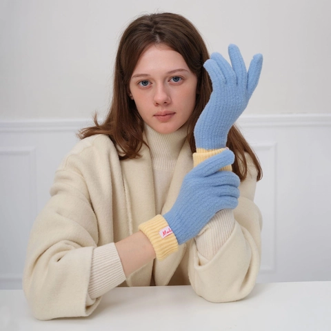 Women's Winter Warm Wool Blend Knit Gloves Touchscreen Color Block Contrast Ribbed Cuff Fashion Thermal Hand Warmer Gloves