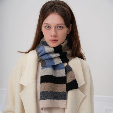 Koreaanse Stijl Warme Gebreide Sjaal Voor Dames Winter Contrastkleurige Strepen Acryl Zachte Sjaal Mode Casual Nekwarmer