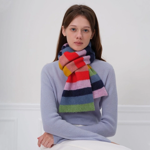 Koreaanse Stijl Warme Gebreide Sjaal Voor Dames Winter Contrastkleurige Strepen Acryl Zachte Sjaal Mode Casual Nekwarmer
