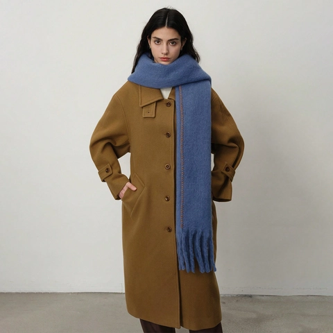 Bufanda de Imitación de Cachemira para Mujer Engrosada Color Sólido Borla Borde de Pespunte Bufanda de Invierno Cálida de Poliéster