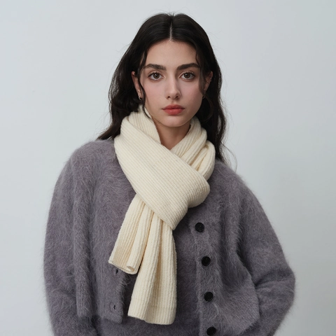Bufanda Suave de Mezcla de Lana de Punto Acanalada Cálida Invierno Moda Color Sólido Rayas Verticales Bufanda para Mujer Uso Diario