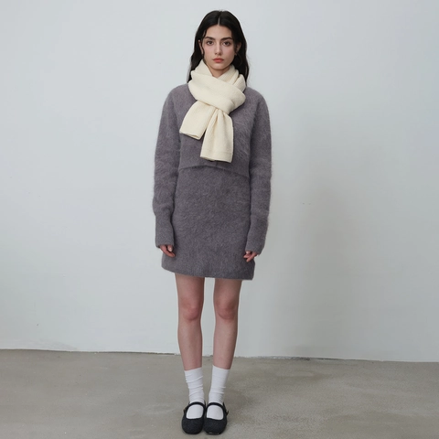 Bufanda Suave de Mezcla de Lana de Punto Acanalada Cálida Invierno Moda Color Sólido Rayas Verticales Bufanda para Mujer Uso Diario