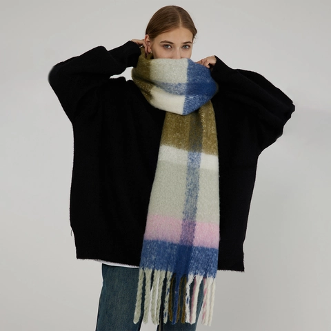 Dames Dikke Warme Ruit Sjaal Winter Oversized Kleurrijke Geruite Kwastjes Sjaal Omslagdoek Gezellig Zacht Polyester Sjaals