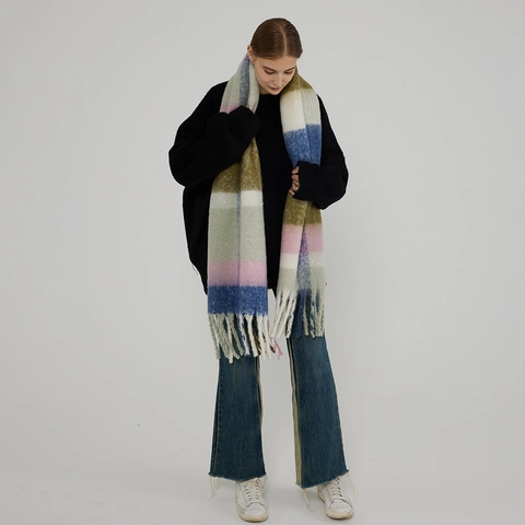 Dames Dikke Warme Ruit Sjaal Winter Oversized Kleurrijke Geruite Kwastjes Sjaal Omslagdoek Gezellig Zacht Polyester Sjaals