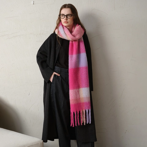 Femme Hiver Chaud Épais Longue Écharpe Multicolore Carreaux Plaid Châle Avec Glands Doux Imitation Cachemire Tissé Wrap