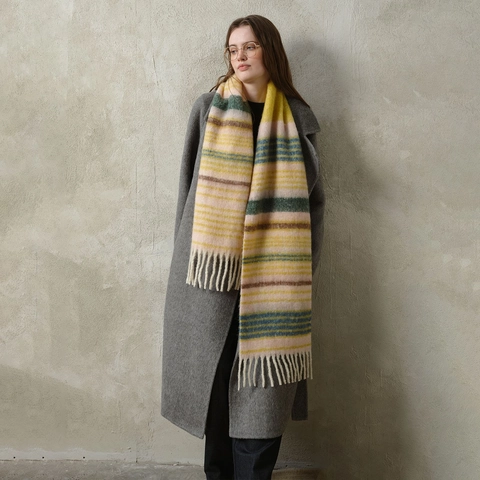Écharpe Rayée à Carreaux en Mélange de Laine de Créateur pour Femme Hiver Chaud Épais Tricoté Châle Gland Mode Doux Cache-Cou Long