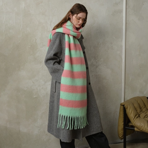 Sciarpa a Righe in Acrilico Calda Ispessita Invernale da Donna Scialle a Quadretti Color Block con Nappe Moda Accessori per il Freddo