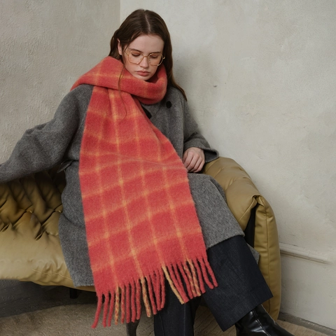 Bufanda a Cuadros de Lana de Diseñador para Mujer Otoño Invierno Cálida Suave Borla Tablero Ajedrez Chal