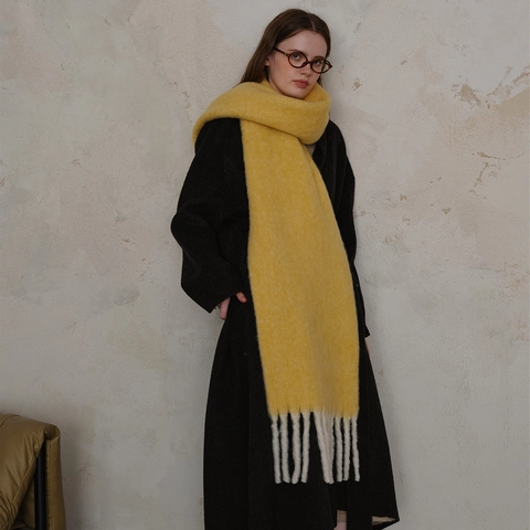 Women Winter Warm Wool Blend Scarf Solid Color Thick Long Tassel Shawl Wrap Minimalist Elegant Scarf For Ladies