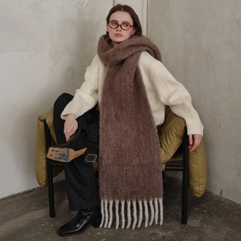 Women Winter Warm Wool Blend Scarf Solid Color Thick Long Tassel Shawl Wrap Minimalist Elegant Scarf For Ladies