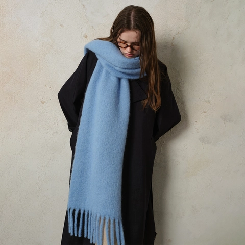 Sciarpa Lunga in Misto Lana Tinta Unita Con Nappine Spessa Soffice Calda Sciarpa Invernale da Donna Alla Moda Elegante Scaldacollo