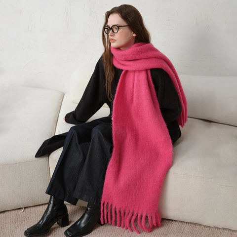 Sciarpa Lunga in Misto Lana Tinta Unita Con Nappine Spessa Soffice Calda Sciarpa Invernale da Donna Alla Moda Elegante Scaldacollo