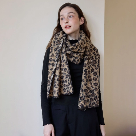 Sciarpa a Maglia Vintage Con Stampa Leopardata da Donna Morbida Spessa Calda Doppia Faccia Moda Invernale Scialle Scaldacollo