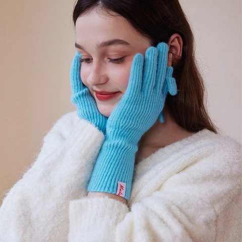 Women Winter Wool Knitted Gloves Warm Solid Color Ribbed Cuff Flip Top Fingerless Mittens Soft Outdoor Commuting Accessory