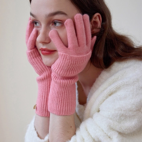 Women Winter Warm Wool Blend Knitted Gloves Solid Color Touchscreen Removable Double Use Full Finger Mittens