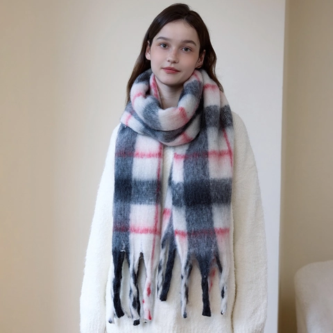 Damen Winter Dick Warm Schal Karo Muster Weich Polyester Quasten Stola Pashmina Stil Mode Halstuch Für Frauen Schmuck Zubehör