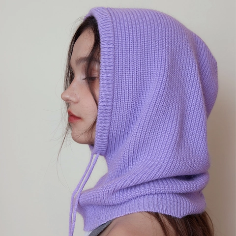 Unisex Kaninchenhaar Strick Sturmhaube Winter Warm Kordelzug Kapuzenschal Winddicht Thermisch Outdoor Halswärmer Kopfbedeckung